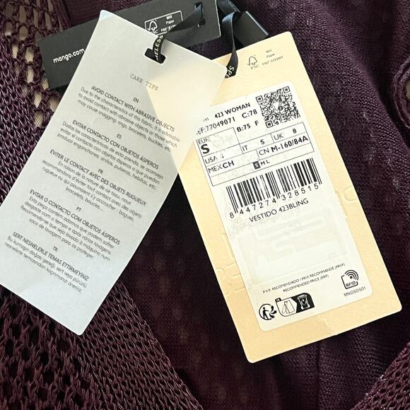 NWT Mango MNG Lurex openwork knit dress Burgundy Size Small - Picture 12 of 13